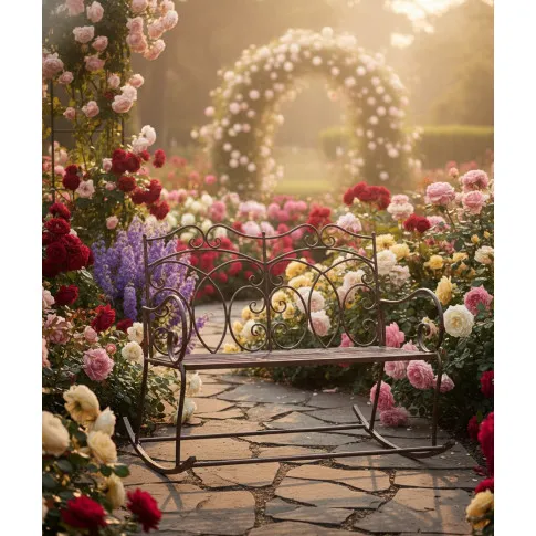 Fotografia Brązowa bujana ławka ogrodowa metalowa - Ridon z kategorii Meble ogrodowe