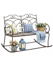 Brązowa bujana ławka ogrodowa metalowa - Ridon w sklepie Edinos.pl