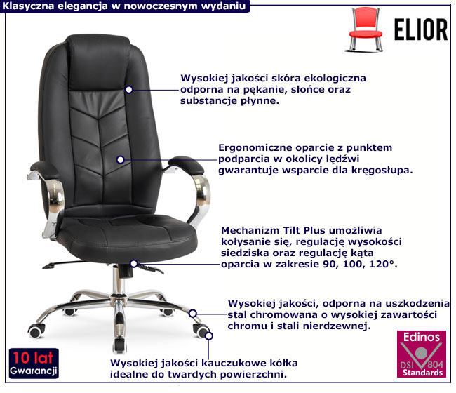 Czarny skórzany fotel gabinetowy Bambi