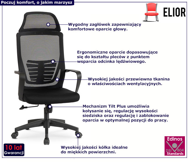 Czarny fotel biurowy ergonomiczny Noven