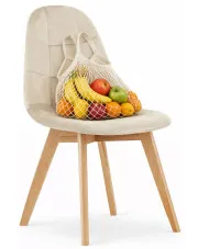 Beżowe pikowane krzesło drewniane welurowe - Zitres 3X w sklepie Edinos.pl