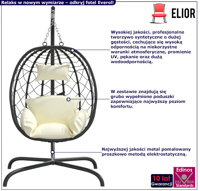 Wiszący fotel ogrodowy Morivo kremowy