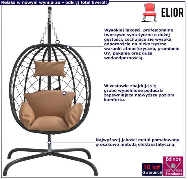 Wiszący fotel ogrodowy Everol taupe