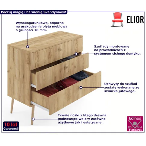 Fotografia Minimalistyczna komoda boho dąb craft złoty - Geza 8X z kategorii Komody