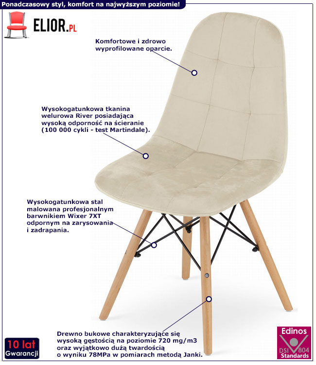 Beżowe pikowane krzesło drewniane Mando 3X