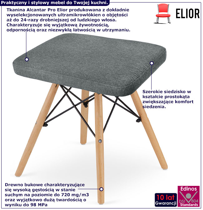 Szary taboret materiałowy Hiren 4X