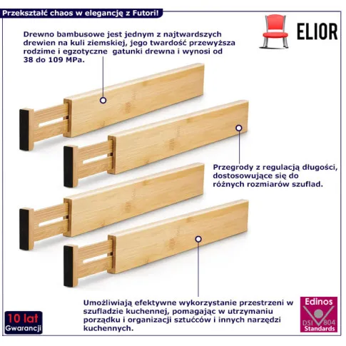 Komplet 4 przegród do szufladyFutori