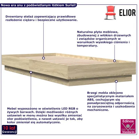 Pojedyncze łóżko ze stelażem Surlei kolor dąb sonoma