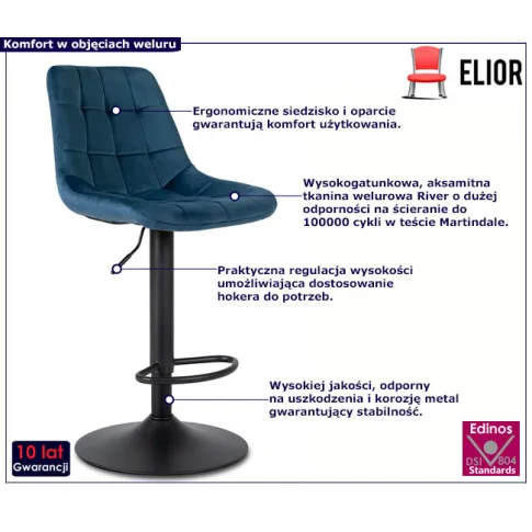 Nowoczesny granatowy pikowany hoker kuchenny Azel