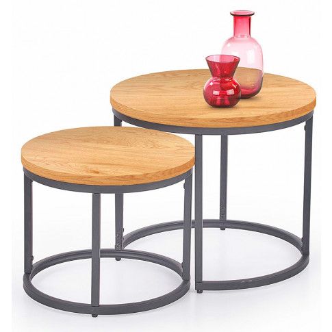 Zdjęcie produktu Zestaw dwóch stolików w stylu loft - Endi - dąb złoty.