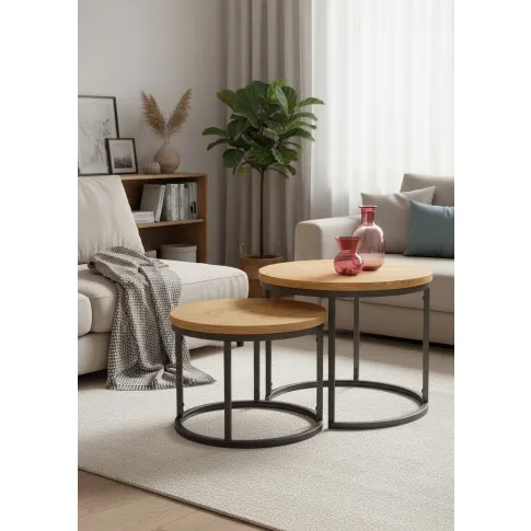 Fotografia Zestaw dwóch stolików w stylu loft - Lordi - dąb złoty z kategorii Ławy i stoliki