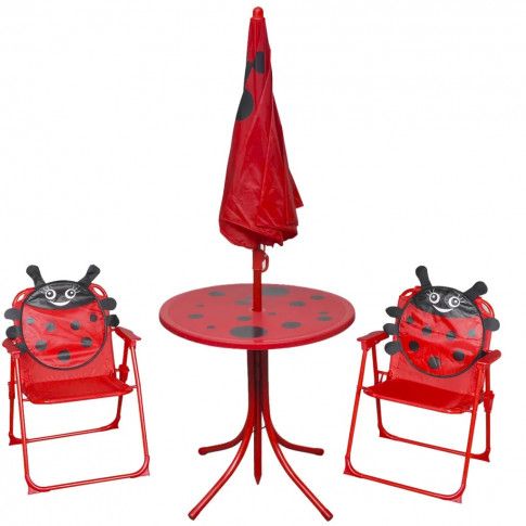Fotografia Zestaw mebli ogrodowych dla dzieci Lummo - czerwony z kategorii Stoły, krzesła, ławki