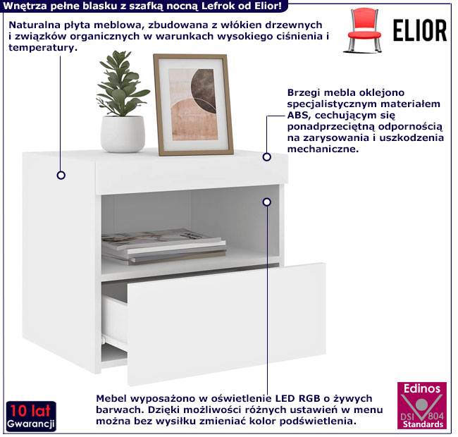 Szafka nocna z LED Ateno kolor biały