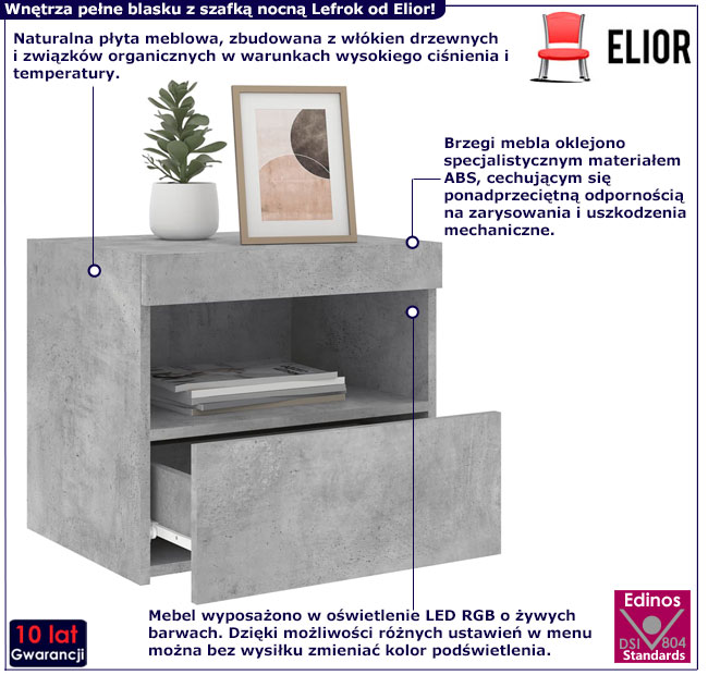 Szafka nocna z LED Ateno szarość betonu