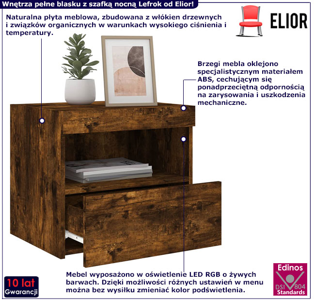 Szafka nocna z LED Ateno przydymiony dąb