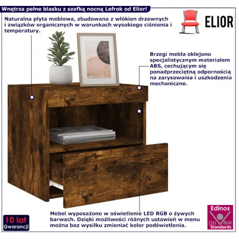 Nowoczesna szafka nocna z LED Lefrok przydymiony dąb