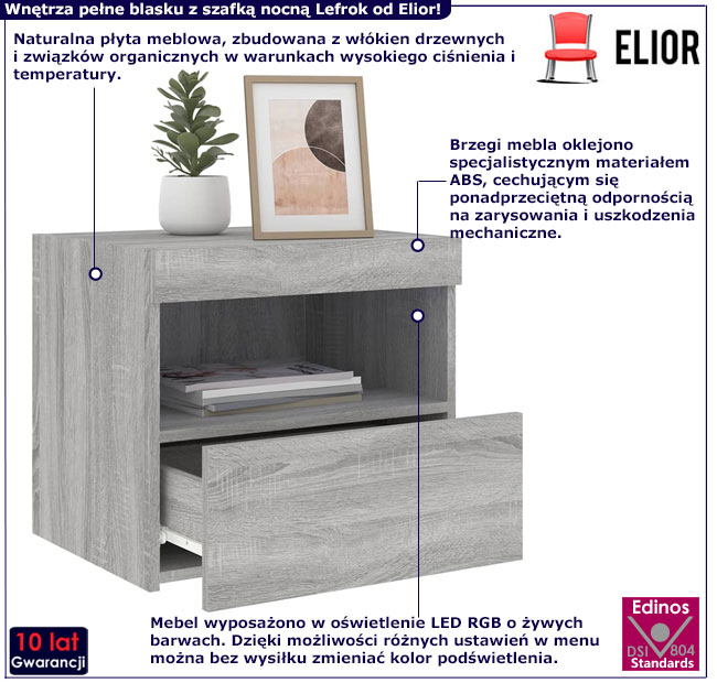 Szafka nocna z LED Ateno szary dąb