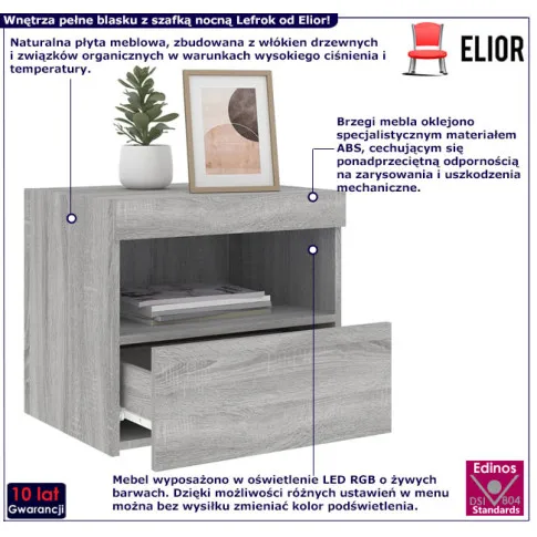 Nowoczesna szafka do sypialni Lefrok szary dąb