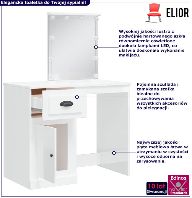 Toaletka podświetlana do makijażu biały połysk Ergik