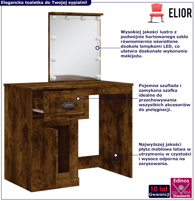 Toaletka podświetlana do makijażu przydymiony dąb Ergik