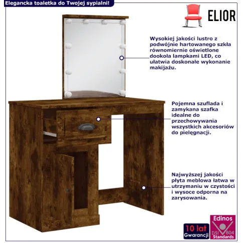 Toaletka z lustrem z lampkami przydymiony dąb Eliona
