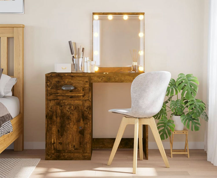 Sypialnia nowoczesna z toaletką z lampkami Ergik przydymiony dąb