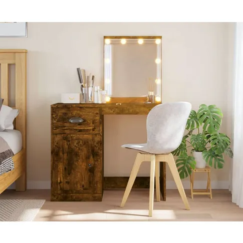 Toaletka podświetlana Eliona przydymiony dąb w nowoczesnej sypialni