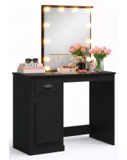 Czarna toaletka do pokoju z lustrem podświetlanym - Ergik w sklepie Edinos.pl