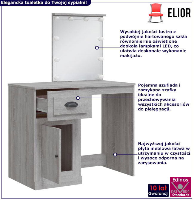 Toaletka podświetlana do makijażu szary dąb sonoma Ergik