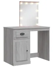 Toaletka z podświetlanym lustrem z lampkami szary dąb sonoma - Eliona w sklepie Edinos.pl