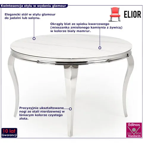 stół w stylu glamour Fedora srebro marmur