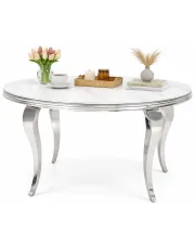 Okrągły stół glamour srebrny + biały marmur - Dalina w sklepie Edinos.pl