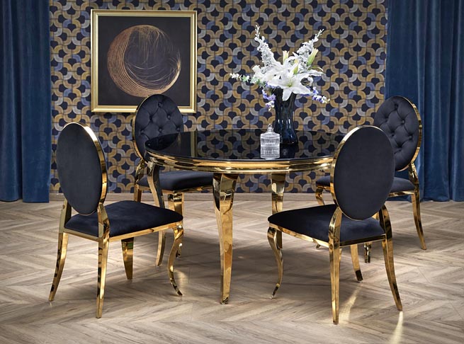 wizualizacja aranżacji ze złotym stołem Dalina