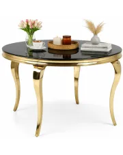 Okrągły stół w stylu glamour z czarnym szklanym blatem - Dalina w sklepie Edinos.pl
