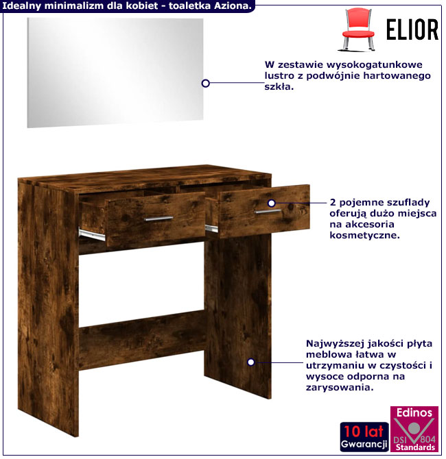 Zestaw toaletka do makijażu z lustrem Milu przydymiony dąb