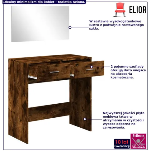 Zestaw biurko kosmetyczne  z lustrem przydymiony dąb Aziona