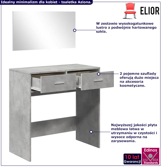 Zestaw toaletka do makijażu z lustrem Milu szarość betonu