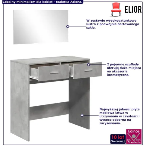 Zestaw toaletka z lustrem szarość betonu Aziona
