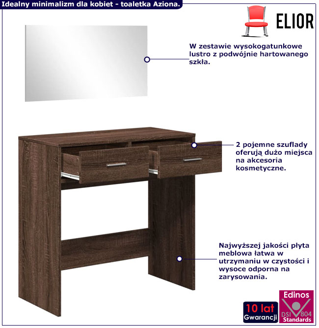 Zestaw toaletka do makijażu z lustrem Milu brązowy dąb
