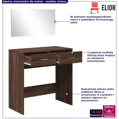 Zestaw biurko kosmetyczne z lustrem brązowy dąb Aziona