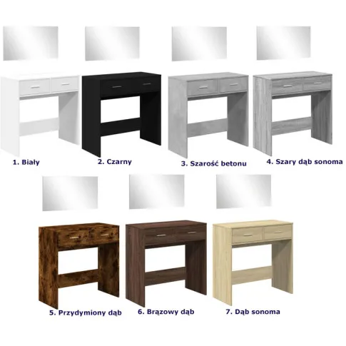 Kolory kompletu toaletka z lustrem Aziona