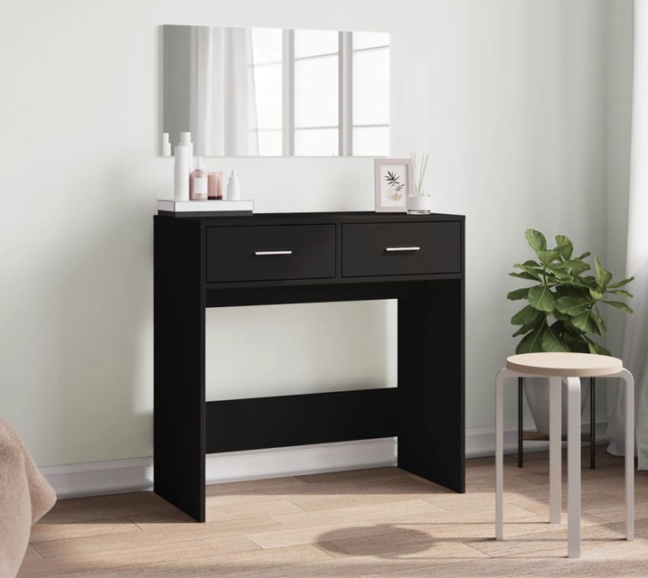 Wnętrze z wykorzystaniem kompletu biurko toaletka z lustrem ściennym Milu czarna