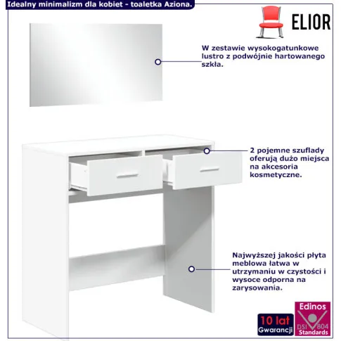 Białe biurko tolaetka z lustrem ściennym Aziona