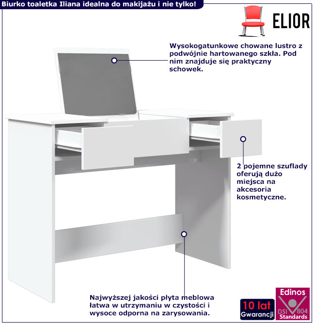 Białe biurko toaletka z chowanym lustrem Balisto