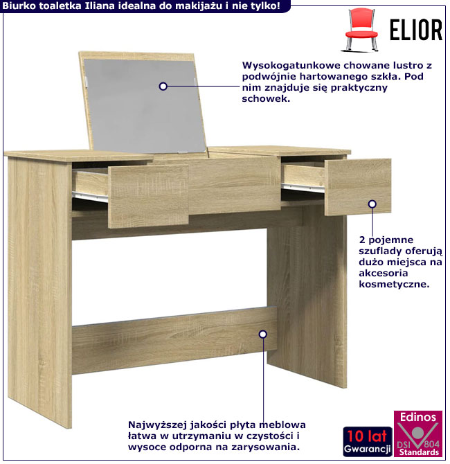 Biurko toaletka z chowanym lustrem Balisto dąb sonoma