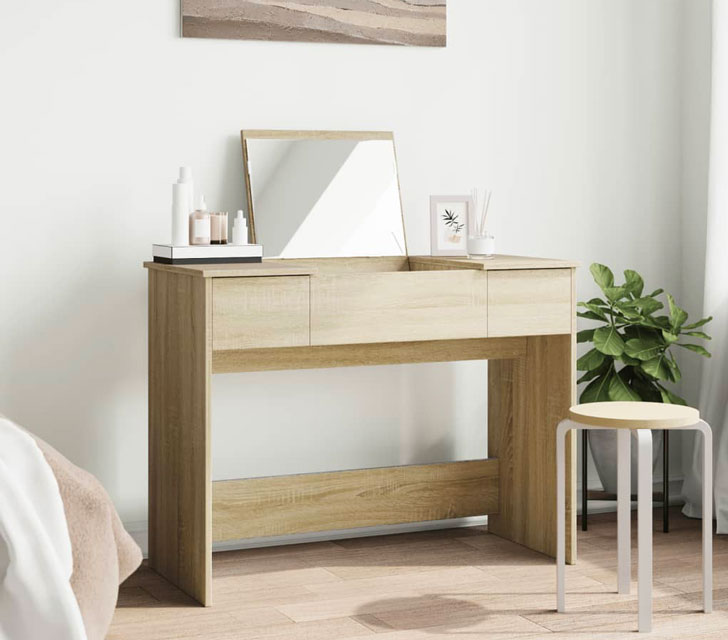 Sypialnia z toaletką z lustrem pod unoszonym blatem Balisto dąb sonoma