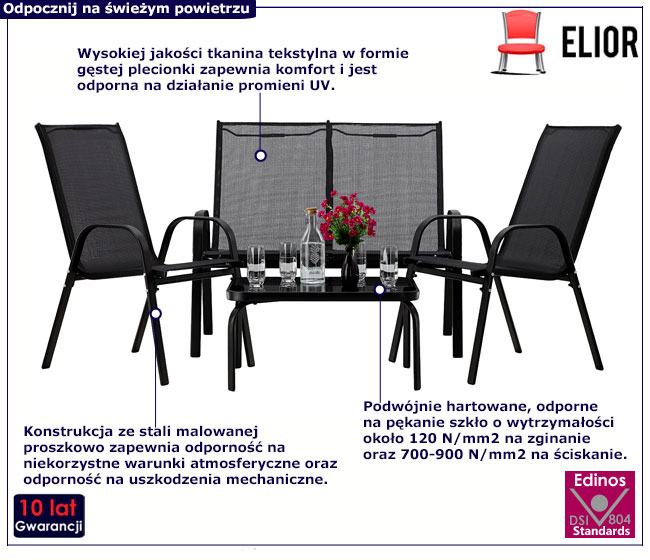 Zestaw czarnych mebli ogrodowych wypoczynkowych Ferris