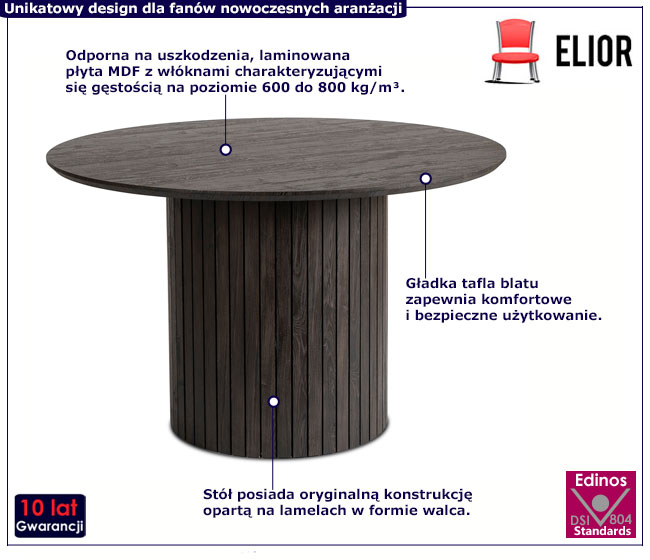 Czarny okrągły stół z lamelowa podstawą Sarus