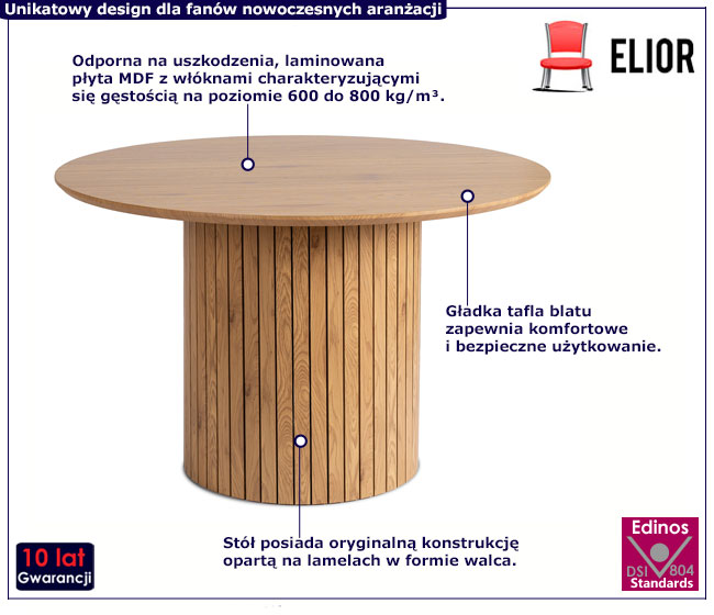 Okrągły stół z lamelowa podstawą dąb złoty Sarus