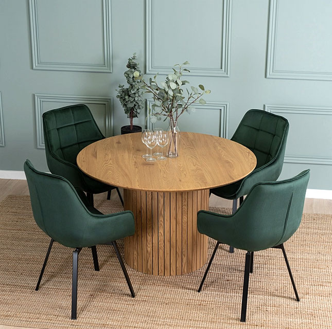 Nowoczesny okrągły stół do salonu Sarus dąb złoty